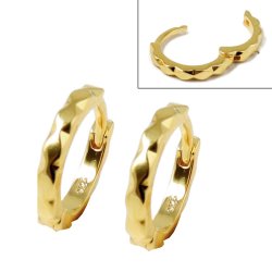 Klappbarer Ohrring, Reifen mit facetten, vergoldetes Silber, 13x2 mm, 2 Stk