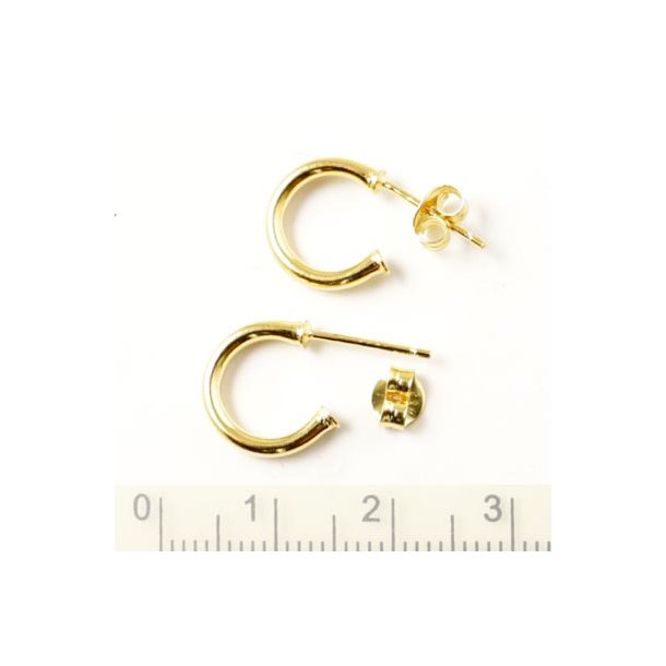 Earstuds, small, open arch, gold-plated silver, diameter 12mm, 2pcs