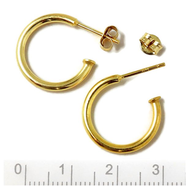 Earstuds, open arch, gold-plated silver, 18mm, silver earnuts included, 2pcs