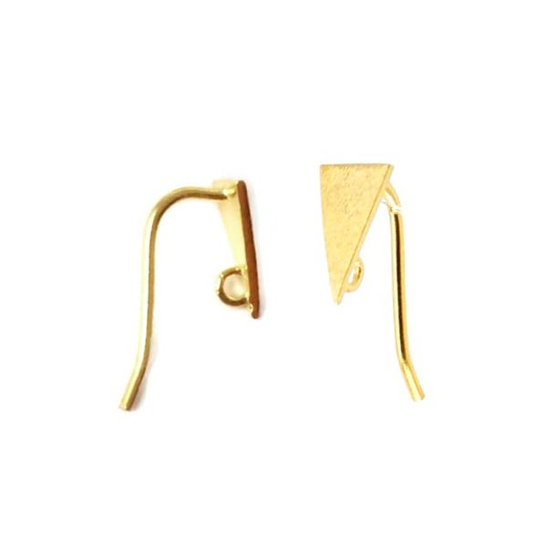 Earwire, long brushed triangle with eye, gilded silver, 9.5x5mm, 2pcs.
