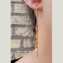 Long ear hooks with loop, gold-plated steel, 28x15 mm, 6 pcs