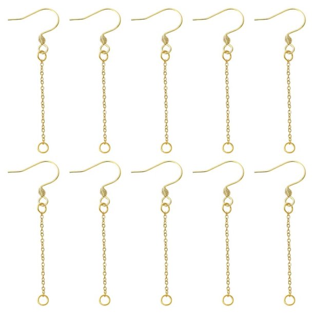 Long ear hooks with loop, gold-color stainless steel, 55 mm, 4 pcs