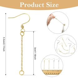Long ear hooks with loop, gold-color stainless steel, 55 mm, 4 pcs