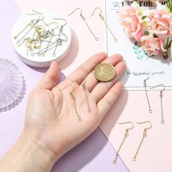 Long ear hooks with loop, gold-color stainless steel, 55 mm, 4 pcs