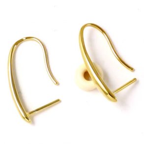 Earwires, gilded silver, oblong teardrop, with peg, 23mm, 2pcs