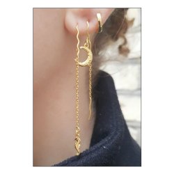 Unebene Ohrhaken mit 2 Ketten, L�nge vorne: 55 mm, hinten: 45 mm, vergoldetes Silber, 2 Stck