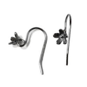 Ohrhaken, mit Blume, oxidiertes Silber, 19x6 mm, 2 Stk