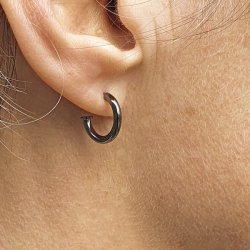Earwires, open arch with peg, black silver, 12mm, 2pcs, earnuts included