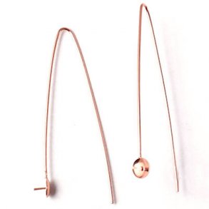 Earwires, 35 mm, open, with cup and peg, rose gold-plated silver silver, 2pcs