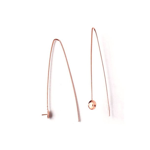 Earwires, 35 mm, open, with cup and peg, rose gold-plated silver silver, 2pcs