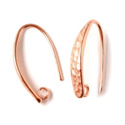 Ohrhaken, rosa-vergoldetes Silberes Silber, geh&auml;mmerte Tropfen mit &Ouml;se 24x3x0,9 mm, 2 Stk