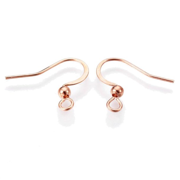 Earwires with ball and loop, flat wire, fishhook, rose gold-plated steel, 10pcs