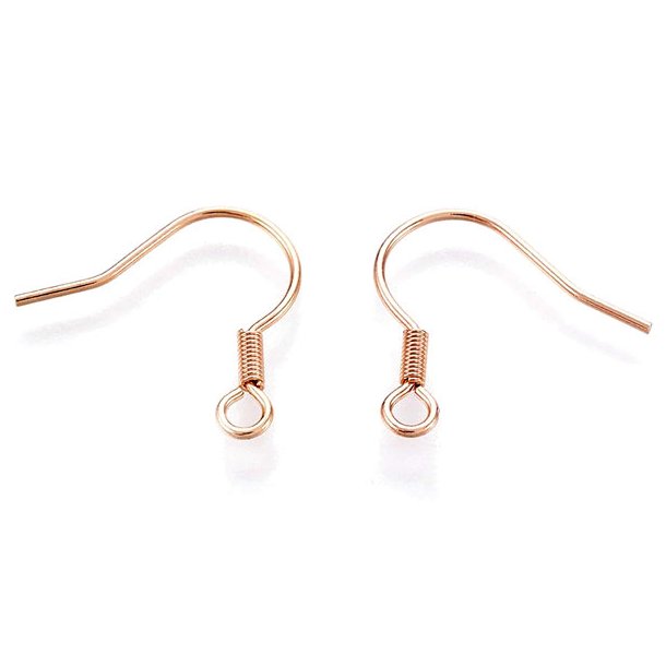 Earwires with spiral and loop, fishhook, rose gold-plated steel, 6pcs