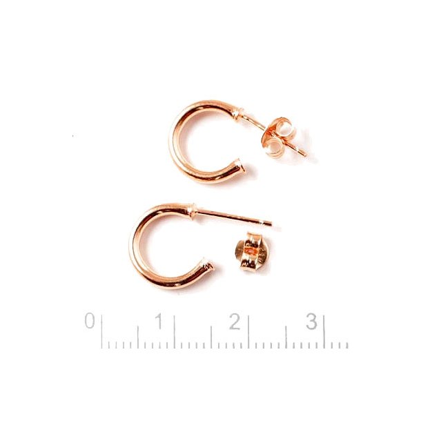 Earstuds, small, open arch, rose gold-plated silver, 12mm, 2pcs