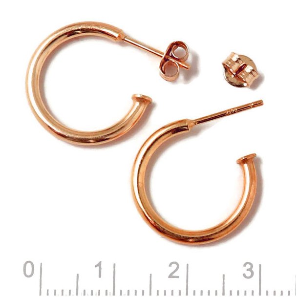 Earstuds, open arch, rose gold-plated silver, diameter 18mm, 2pcs