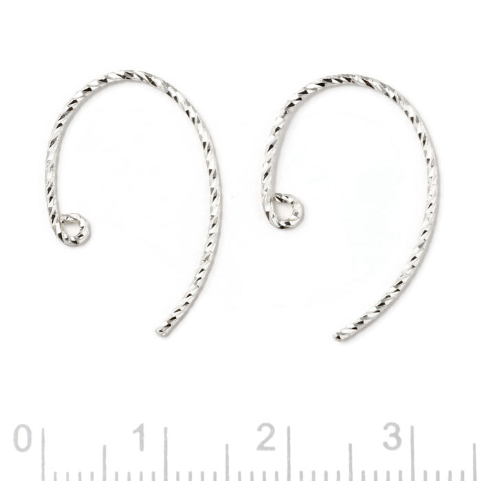 Ohrhaken, Bogen mit Öse, gedrehter Draht, Silber, 22x14x0,8 mm, 2 Stk