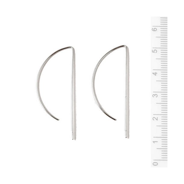 Earwires, long, open, P-shaped, 40x16mm, silver, 2pcs