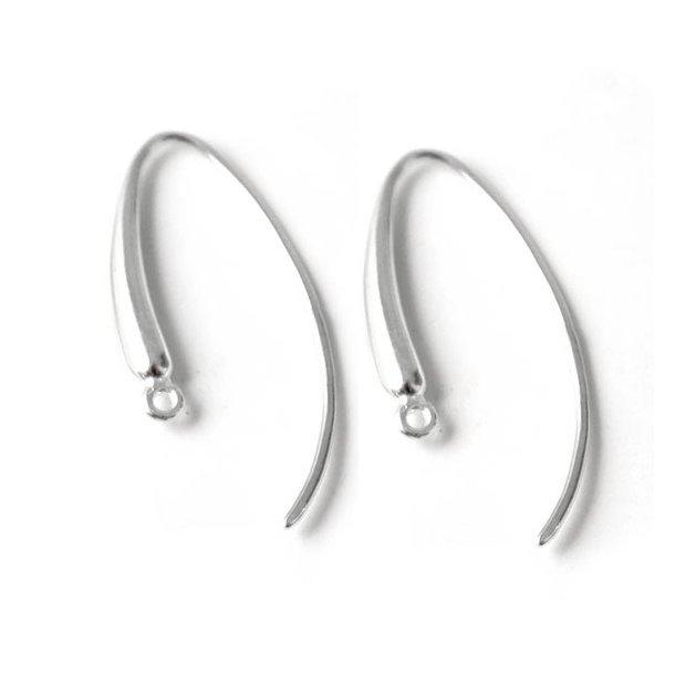 Earwires, long, drop-shaped, with loop, sterling silver, 30x12x0.9mm, 2pcs