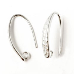 Ohrhaken, Silber, geh&auml;mmerte Tropfen mit &Ouml;se 24x3x0,9 mm, 2 Stk