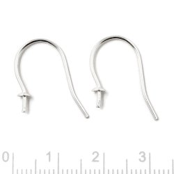 Ohrhaken mit schale und Stifte f&uuml;r angebohrte Perlen, 20x15 mm, Silber, 2 Stk