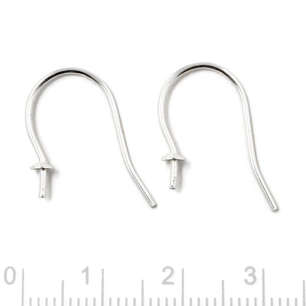 Earwires with cup and peg for half drilled beads, silver, 20x15mm, 2pcs