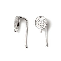 Exklusive Ohrhaken, Sterlingsilber, dekorierte Kreise mit Zirconia und se, 19x7,5 mm, 2 Stk.