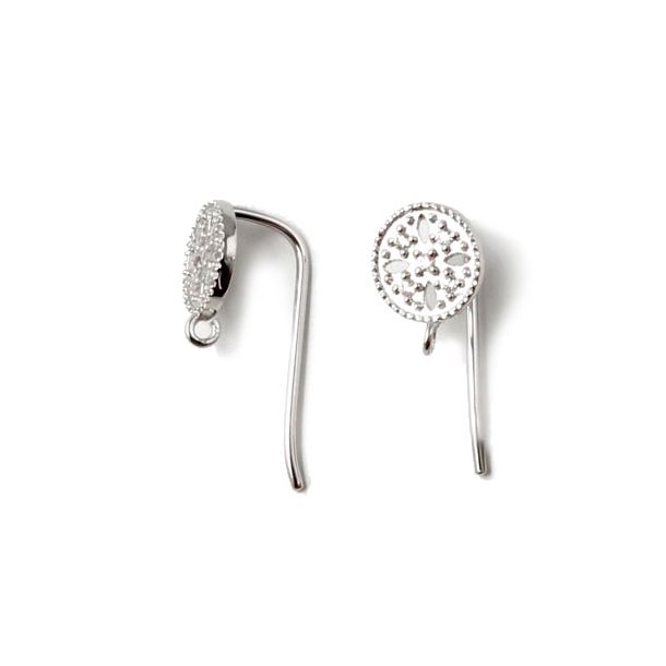 Ekslusive rekroge, Sterling slv, dekoreret cirkel med zirconia og je, 19x7,5 mm, 2 stk.