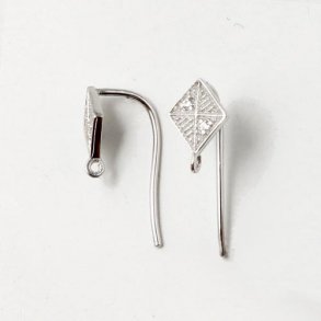 Exclusive Earwires, Sterling silver, striped diamond-shape with Zirconia and eye, 20x7mm, 2pcs.