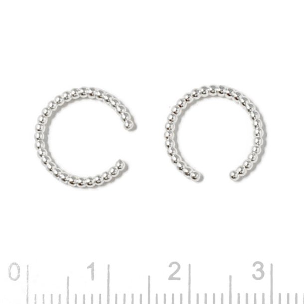 Ear cuff, open rippled ring, silver, 12.5x1.5mm, 2pc