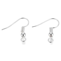 Earwires with spiral, ball and loop, silver-plated brass, 10pcs