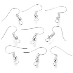 Earwires with spiral, ball and loop, silver-plated brass, 10pcs