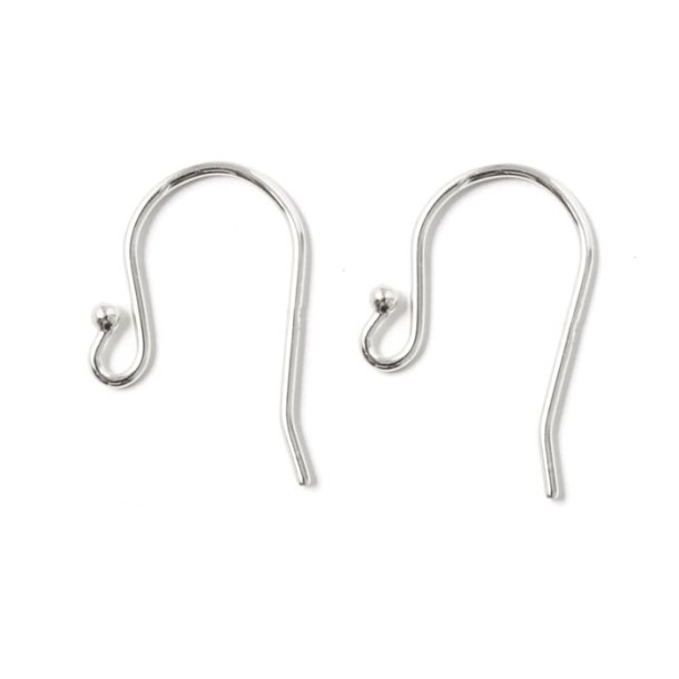 Earwires, standard, with ball, sterling silver, 17x11x0.7mm, 4pcs