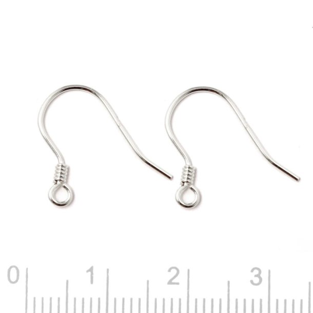 Earwires with loop and spiral, silver, length 15.5mm, 2pcs