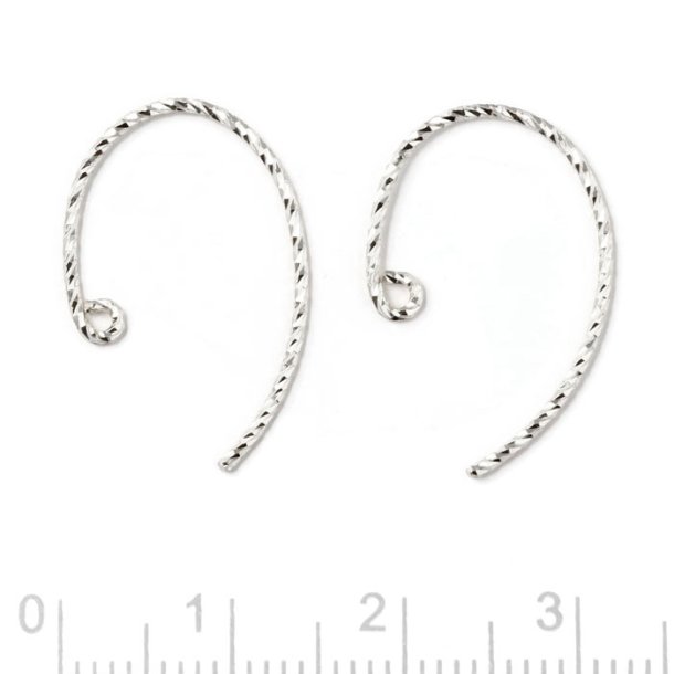 Earwires, open arch, twisted wire, with loop, silver, 22x14x0.8mm, 2pcs