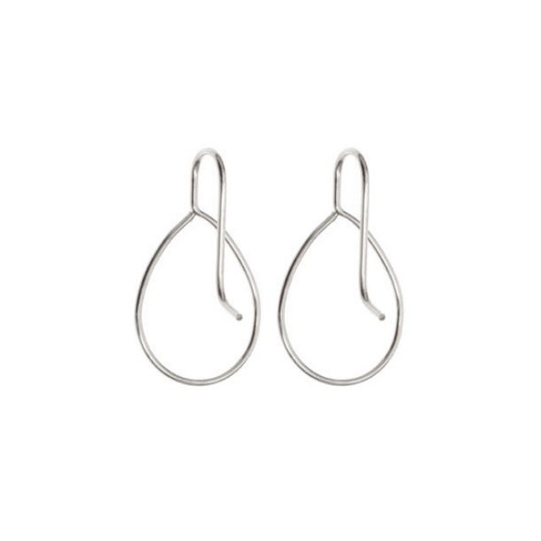 Earhooks with drop shaped open loop, silver-plated brass, 29x16x0.7mm, 4pcs