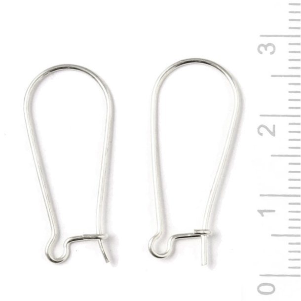 Earwires with closing, long, silver, 26x12x0.7mm, 2pcs