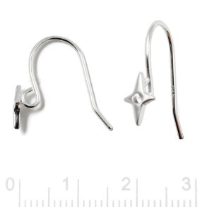 Ear hook with star and cubic zirconia, silver, 17x14 mm, 2 pcs