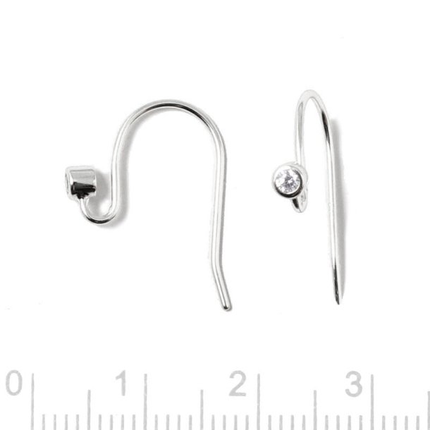 Earwires with zirconia, Sterling silver, 19x15 mm, 2pcs