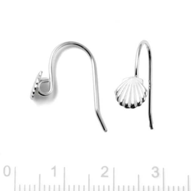 Ear hook with shell and eye, sterling silver, 20x6.5 mm, 2 pcs.