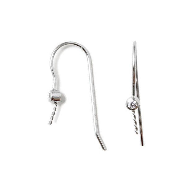 Earwires with pin and crystal, silver, 27x3mm, 2pcs