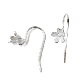 Ohrhaken, mit Blume, glänzend, Silber, 19x6 mm, 2 Stk.