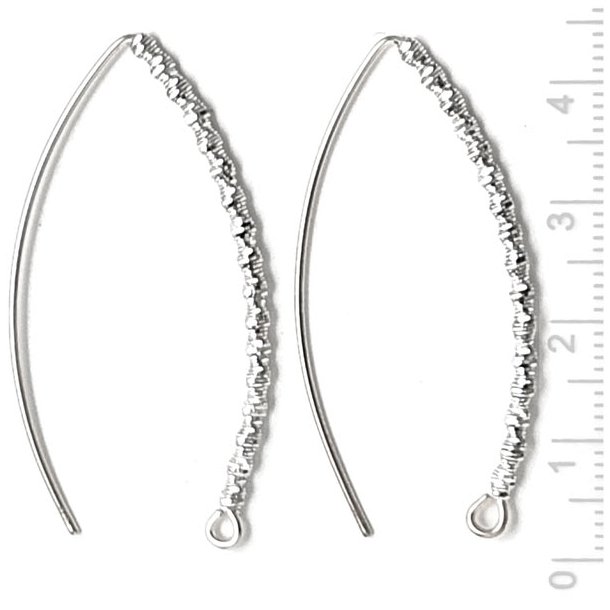 Earwires with windings, long, oval, with loop, silver, 45x25mm, 1 pair