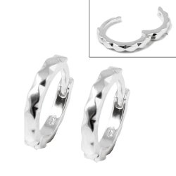 Klappbarer Ohrring, Reifen mit facetten, Sterlingsilber, 13x2 mm, 2 Stk