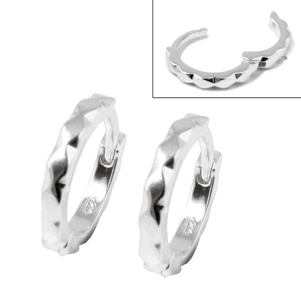 Hinged hoop with soft facets, Sterlingsilver, 13x2 mm, 2 pcs.