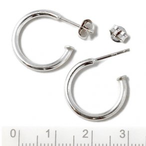 Earstuds, open arch with peg, silver, 18mm, 2pcs, silver earnuts included