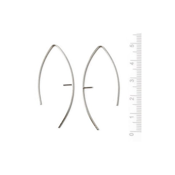 Earwires, long, open, with peg, silver, 50x22mm, 2pcs