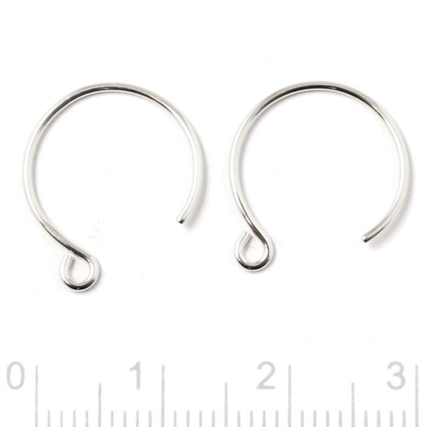 Earwires, open, round, with loop, silver, diameter 14mm
