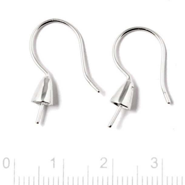 Earwires with cup and peg, silver, 22x4.5mm, 2pcs.