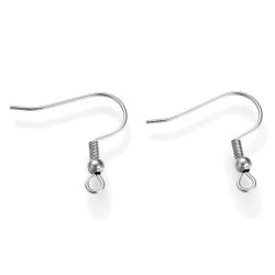 Earwires with spiral, ball and loop, fishhook, surgical steel, steel color, 10pcs