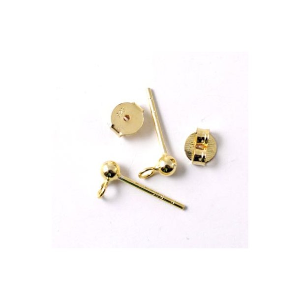 Earstuds with ball and closed loop crosswise, gold-plated silver, 14x3x0,7mm, 2pcs